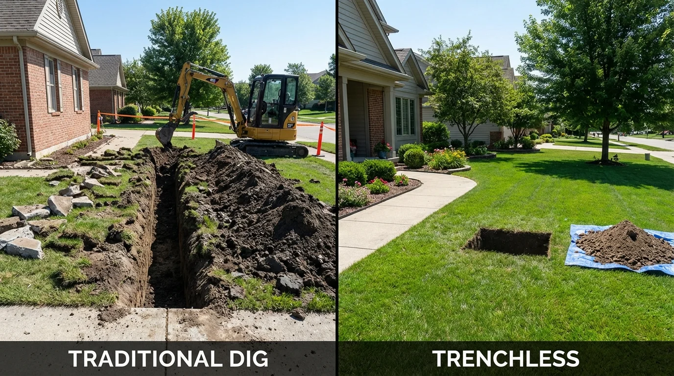 Trenchless sewer repair with minimal yard damage versus traditional excavation in Selma, NC